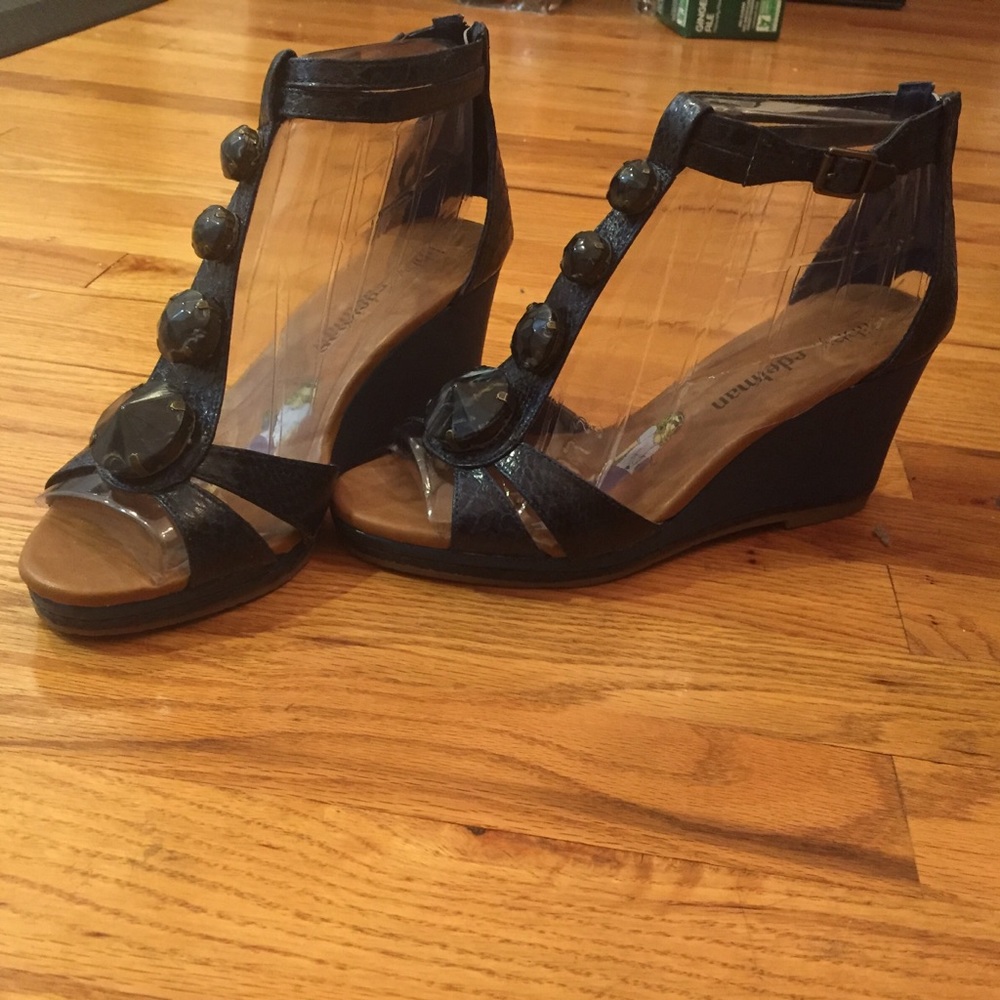NEW SAM EDELMAN Blue button sandal wedge 8